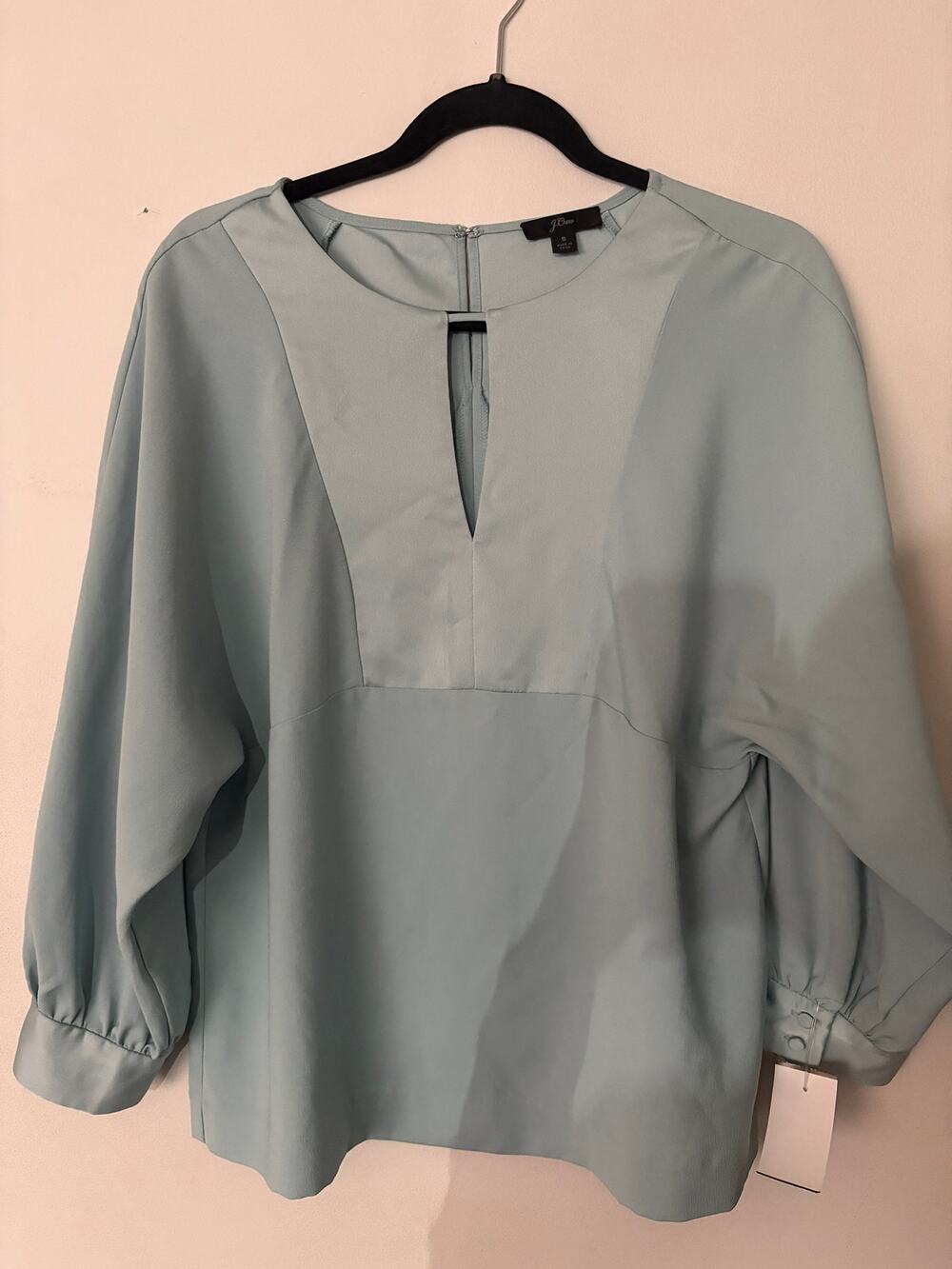 J. Crew Keyhole Crepe Satin Blouse Top Blue Women's Dolman Long Sleeve Sz S